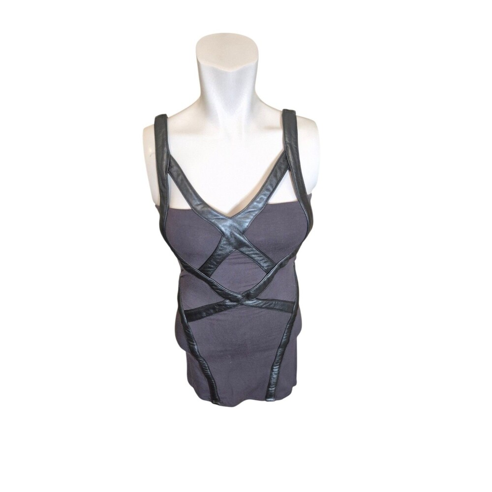 Vintage Sky Brand Y2K Mini Dress Sleeveless Bodycon Bandage Dress Gray Sz M